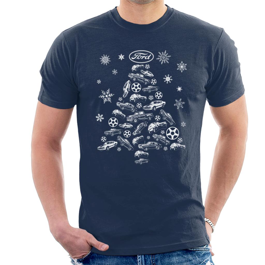 Ford Christmas Tree Cars And Snowflakes Men's T-Shirt-ALL + EVERY