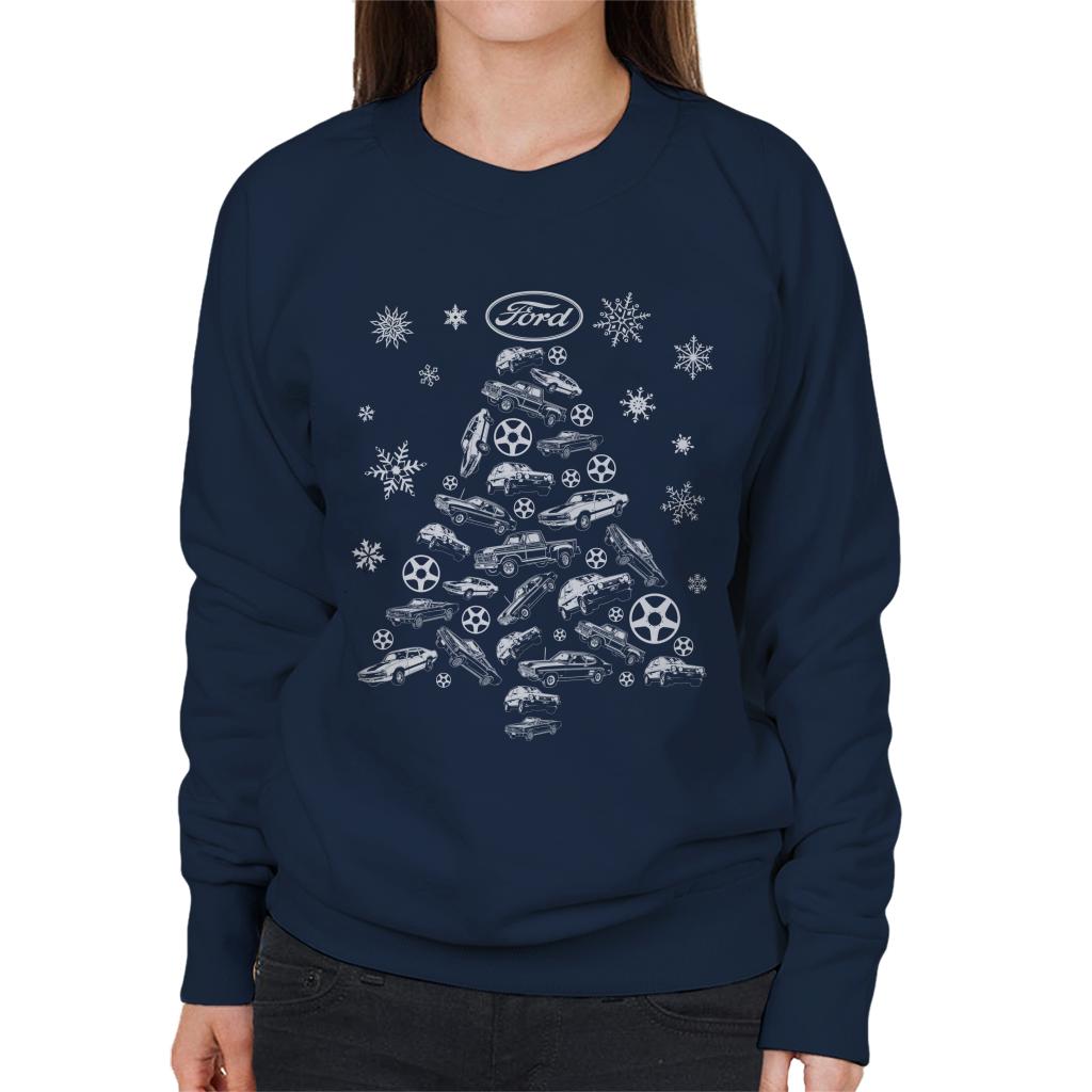 Ford Christmas Tree Cars And Snowflakes Women's Sweatshirt-ALL + EVERY