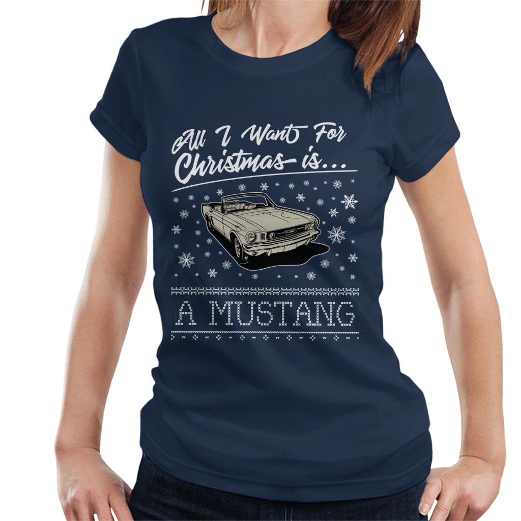 Ford Christmas All I Want For Christmas Is A Mustang Women's T-Shirt-ALL + EVERY