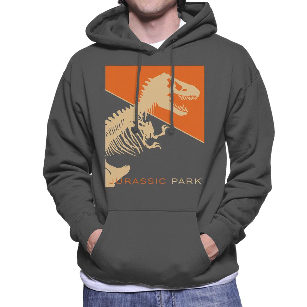 Jurassic Park T Rex Skeleton Orange Background Men's Hooded Sweatshirt-ALL + EVERY