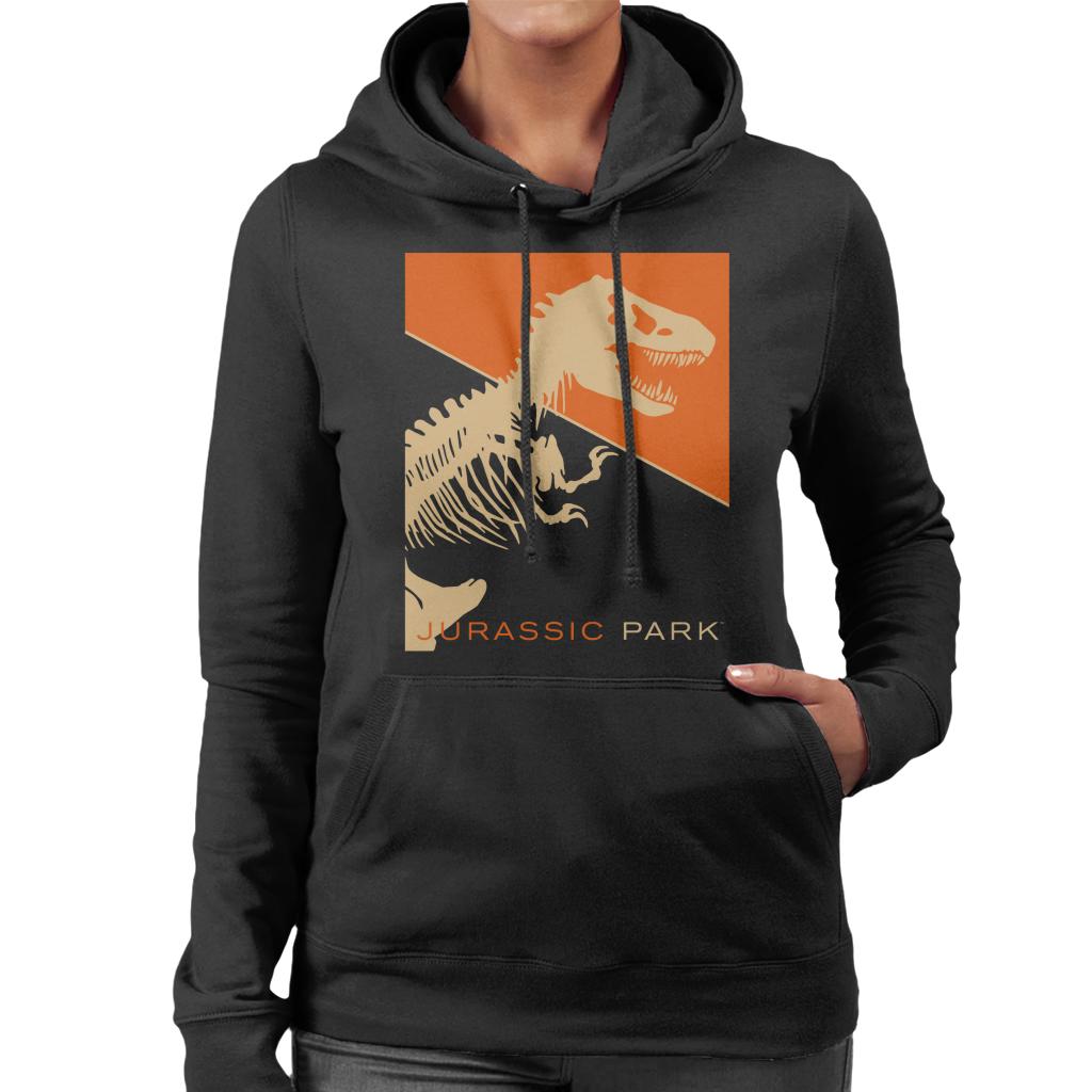 Jurassic Park T Rex Skeleton Orange Background Women's Hooded Sweatshirt-ALL + EVERY