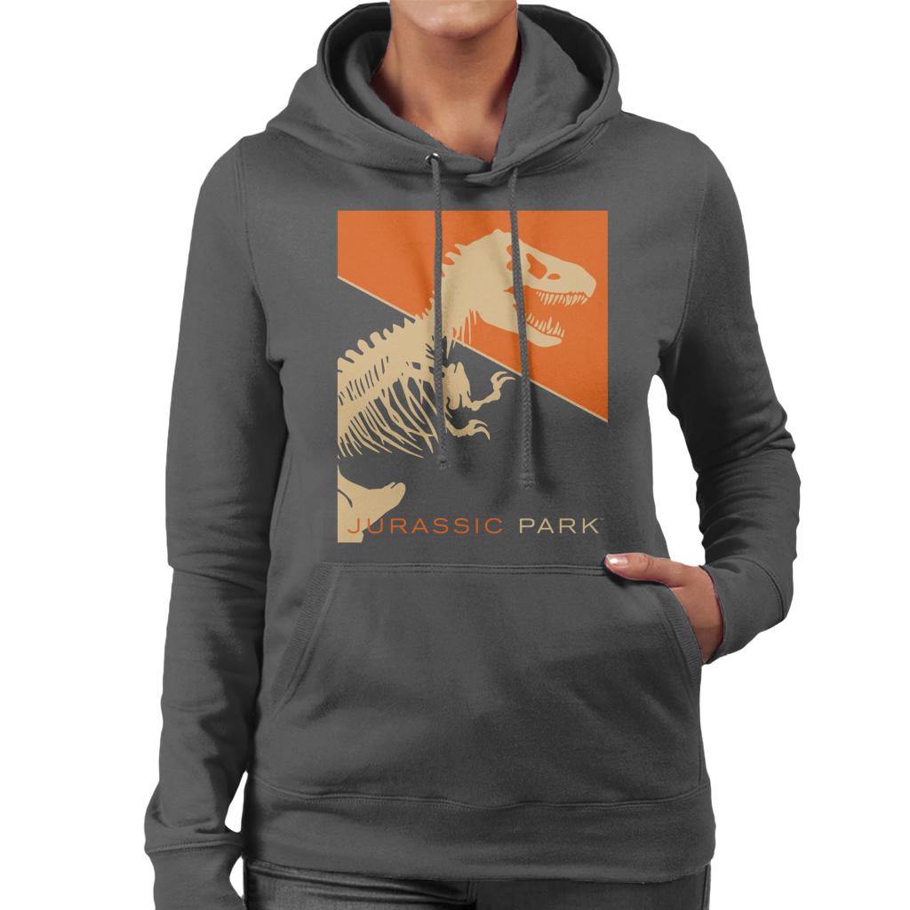 Jurassic Park T Rex Skeleton Orange Background Women's Hooded Sweatshirt-ALL + EVERY