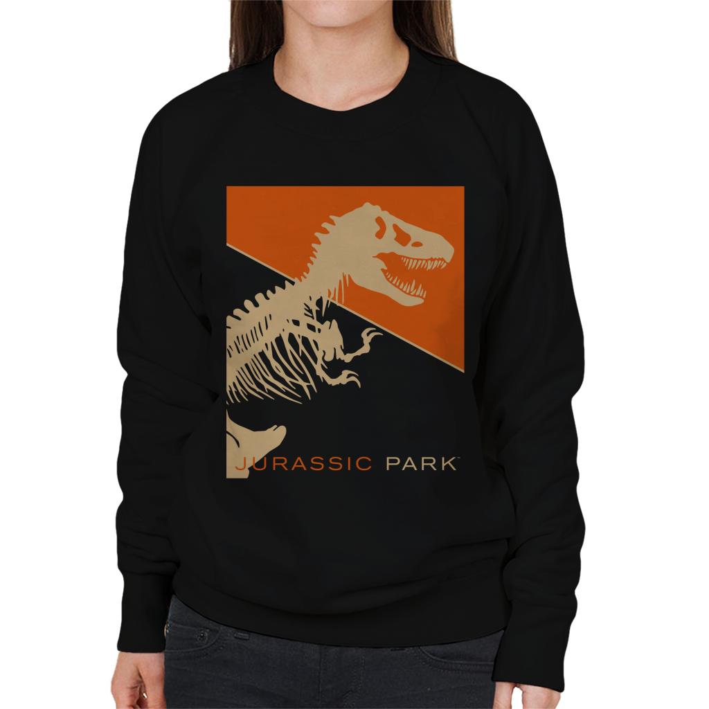 Jurassic Park T Rex Skeleton Orange Background Women's Sweatshirt-ALL + EVERY