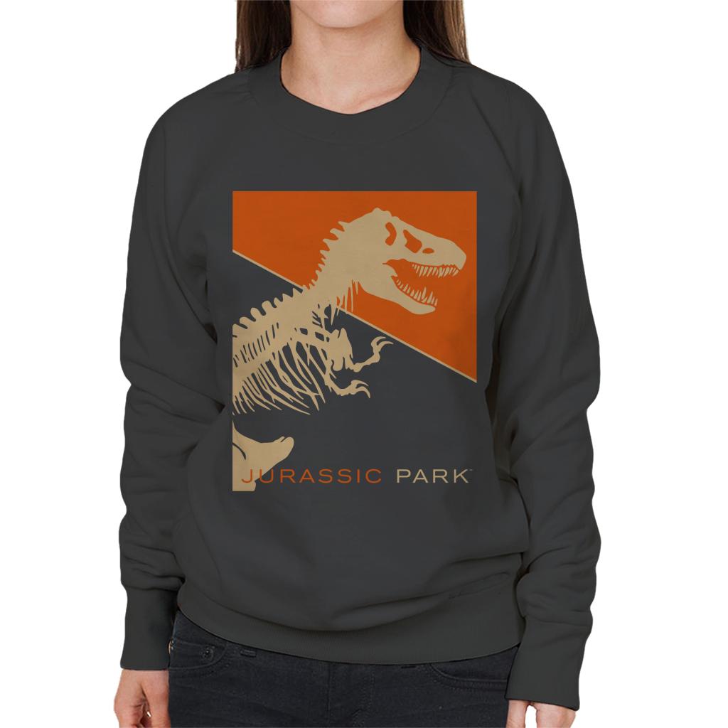 Jurassic Park T Rex Skeleton Orange Background Women's Sweatshirt-ALL + EVERY