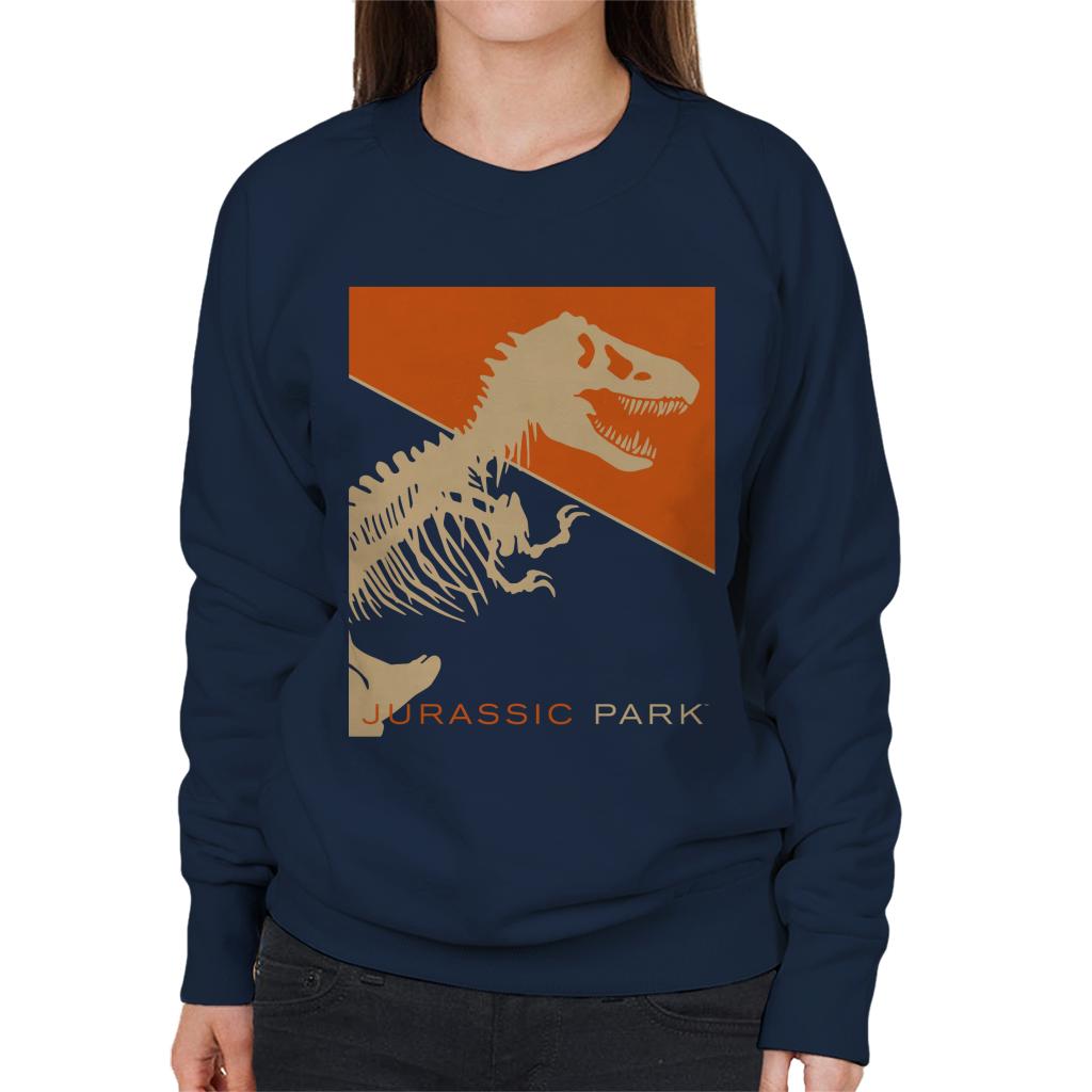 Jurassic Park T Rex Skeleton Orange Background Women's Sweatshirt-ALL + EVERY