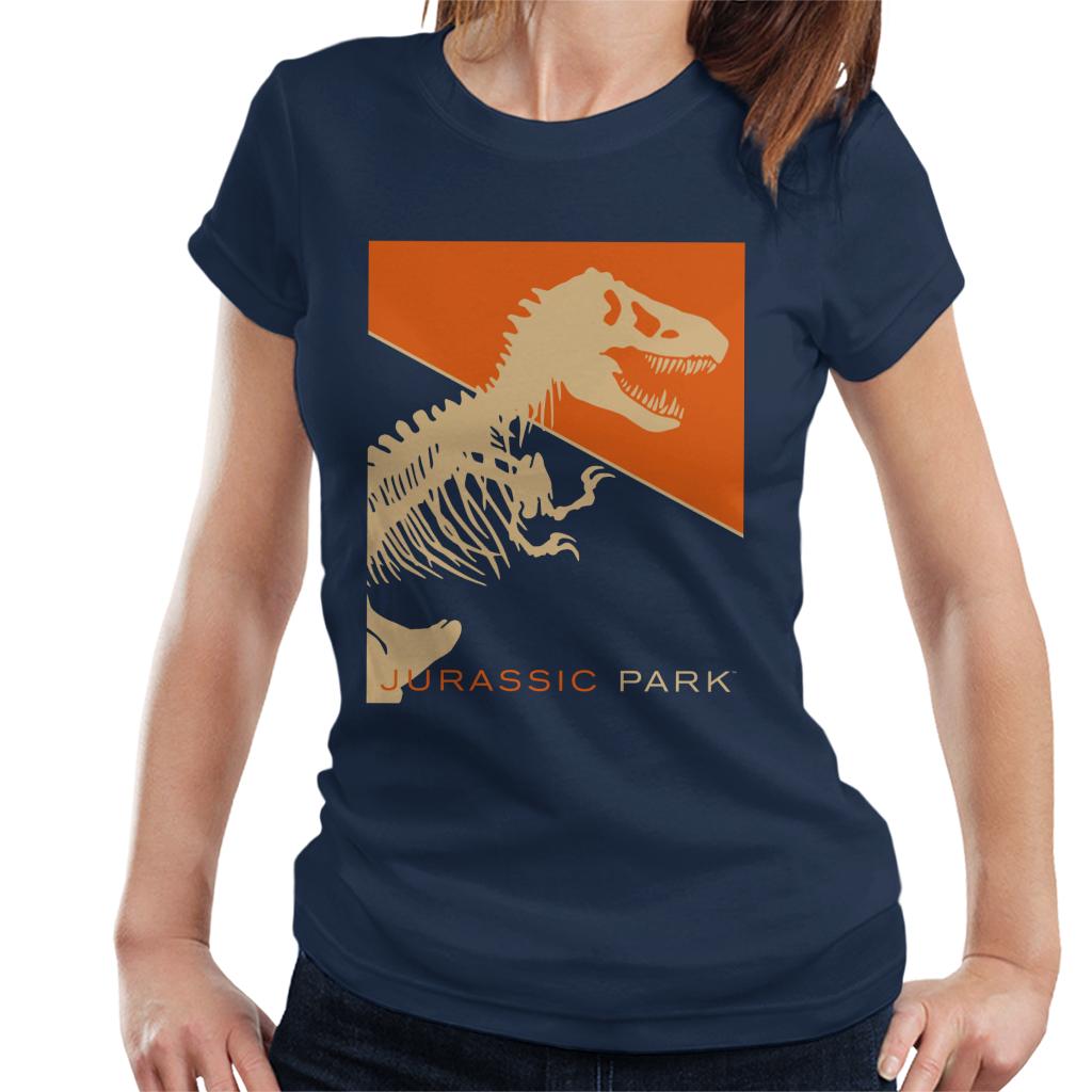 Jurassic Park T Rex Skeleton Orange Background Women's T-Shirt-ALL + EVERY