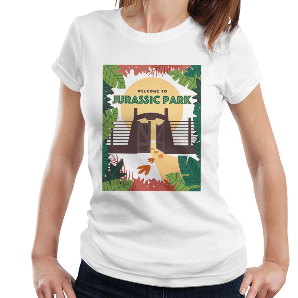 Jurassic Park Welcome To Sign Design Women's T-Shirt-ALL + EVERY