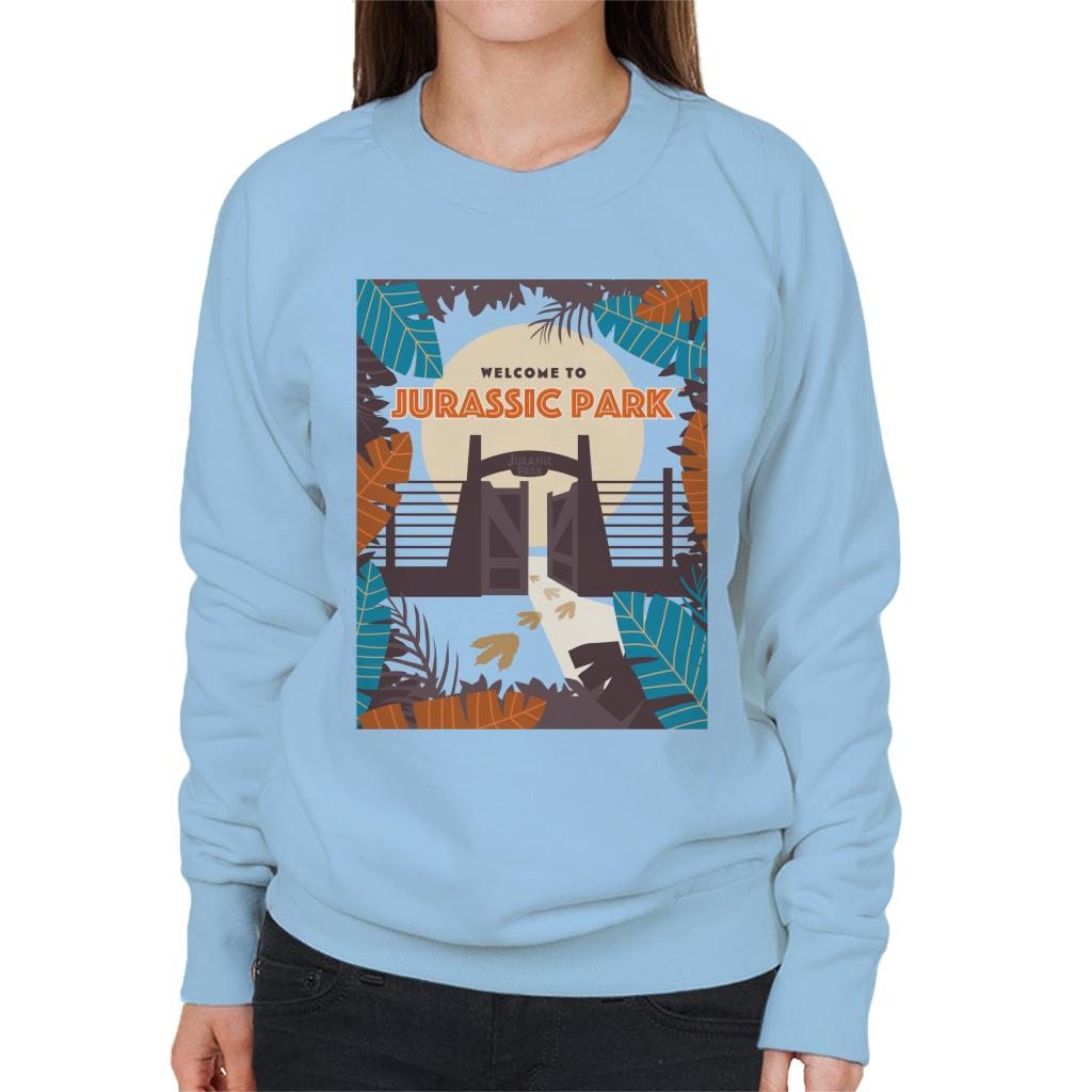 Jurassic Park Welcome To Sign Blue Leaves Women's Sweatshirt-ALL + EVERY