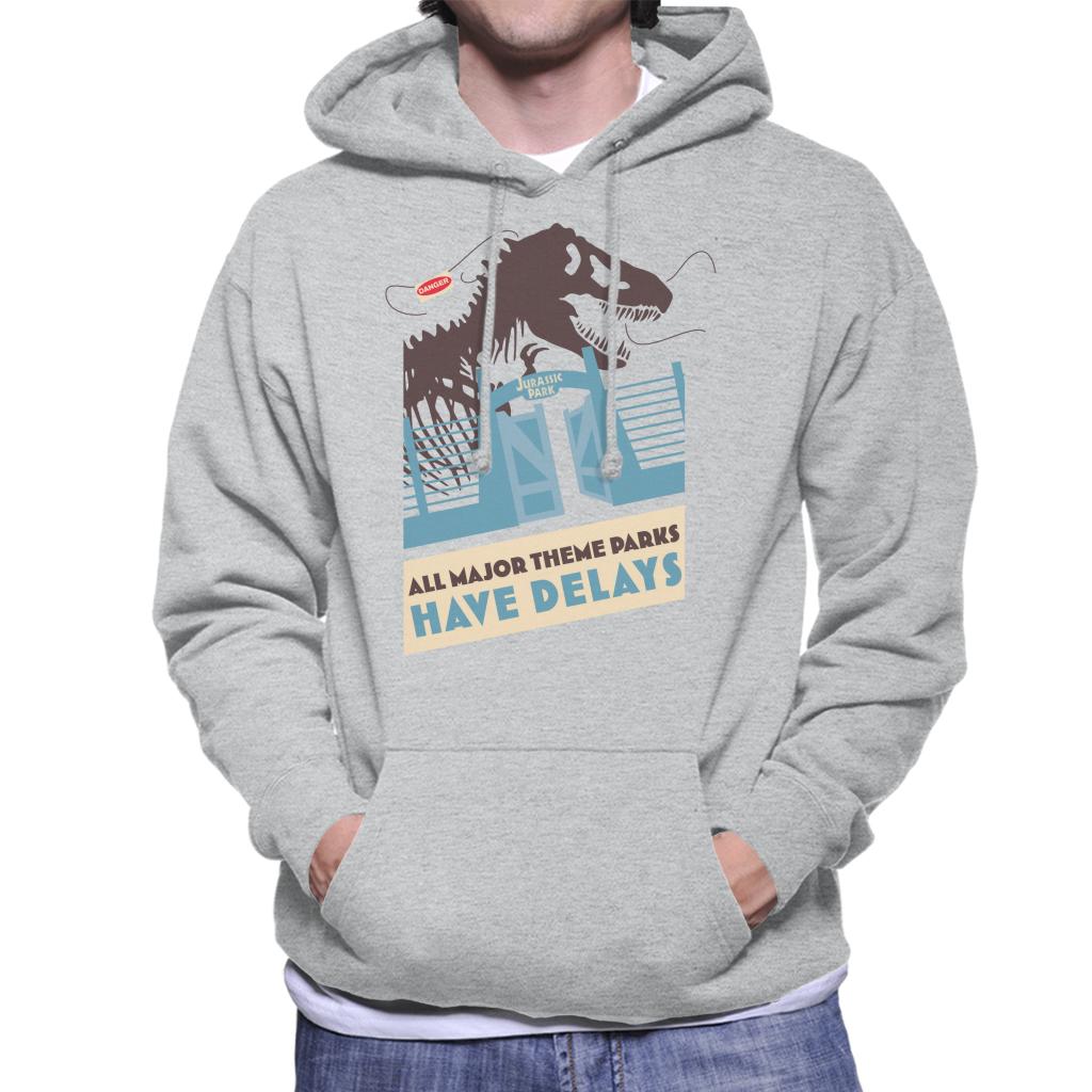 Jurassic Park T Rex All Major Theme Parks Have Delays Men's Hooded Sweatshirt-ALL + EVERY