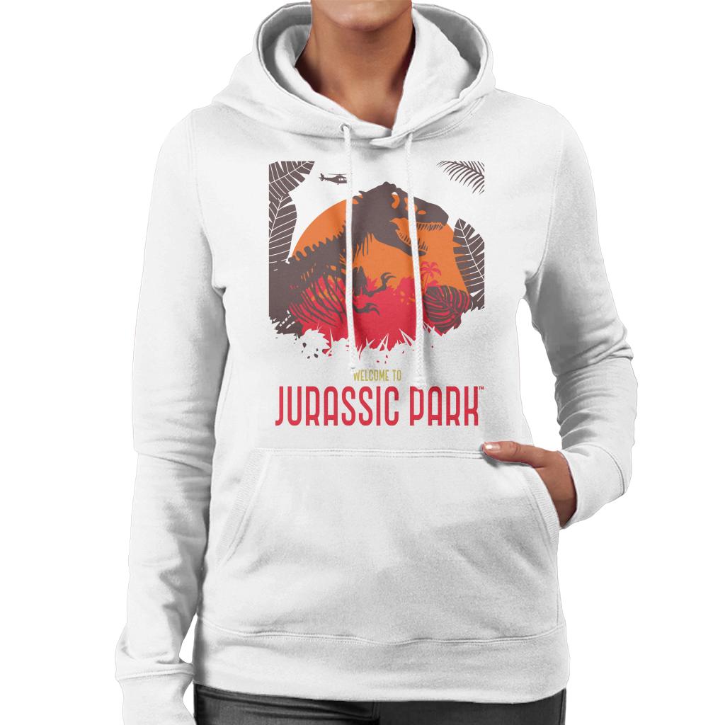 Jurassic Park Welcome To Jurassic Park T Rex Silhouette Women's Hooded Sweatshirt-ALL + EVERY