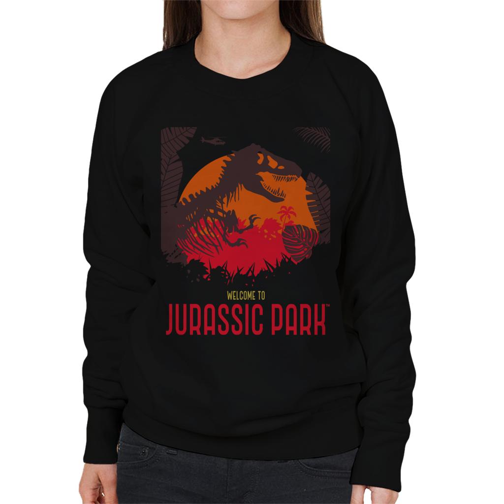 Jurassic Park Welcome To Jurassic Park T Rex Silhouette Women's Sweatshirt-ALL + EVERY