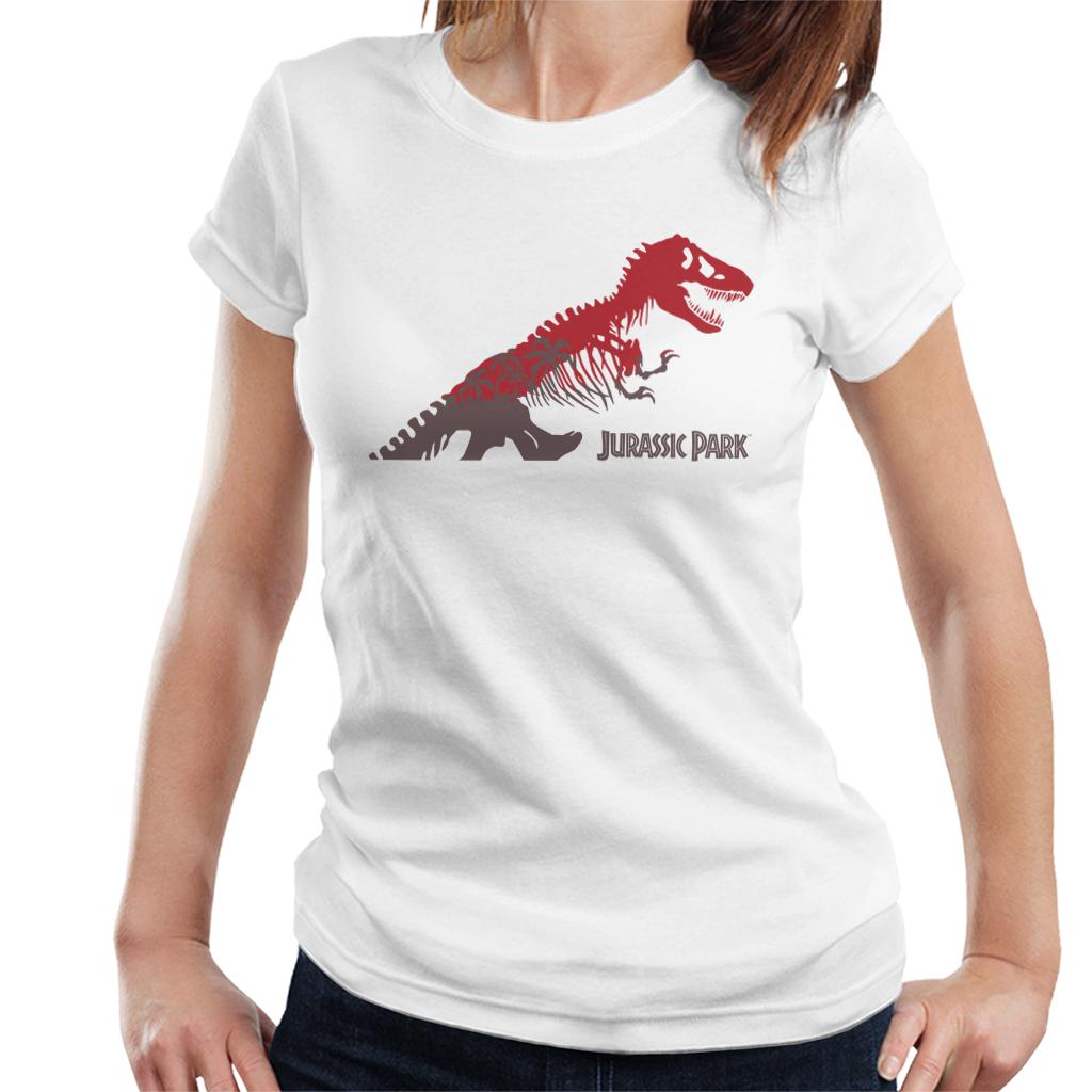 Jurassic Park T Rex Red Skeleton Silhouette Women's T-Shirt-ALL + EVERY