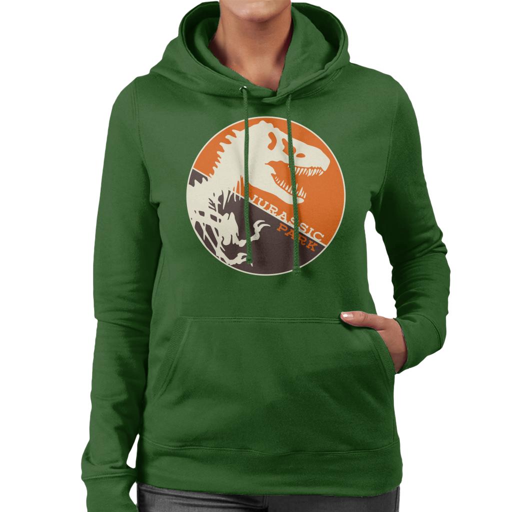 Jurassic Park T Rex Orange Background Skeleton Silhouette Women's Hooded Sweatshirt-ALL + EVERY