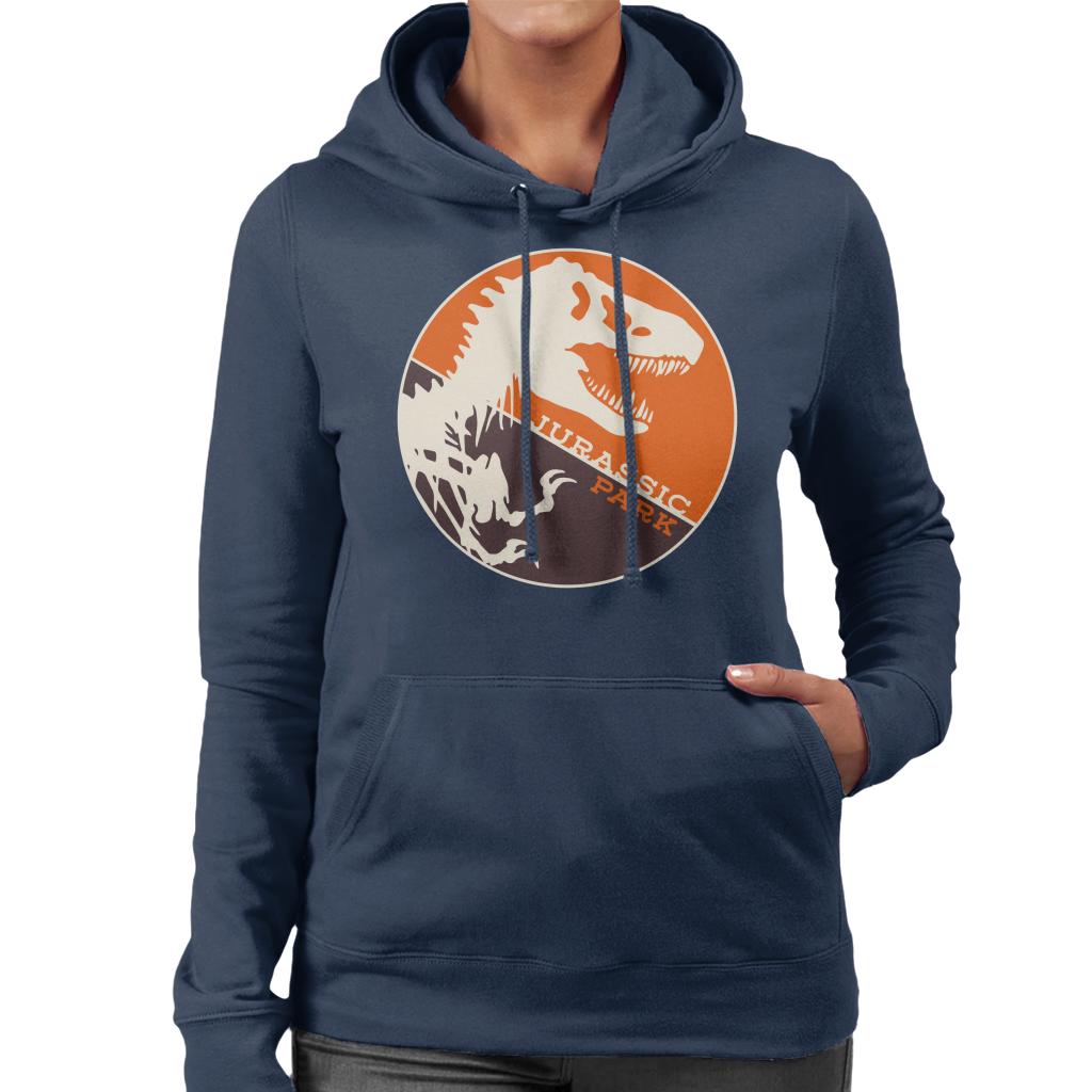 Jurassic Park T Rex Orange Background Skeleton Silhouette Women's Hooded Sweatshirt-ALL + EVERY