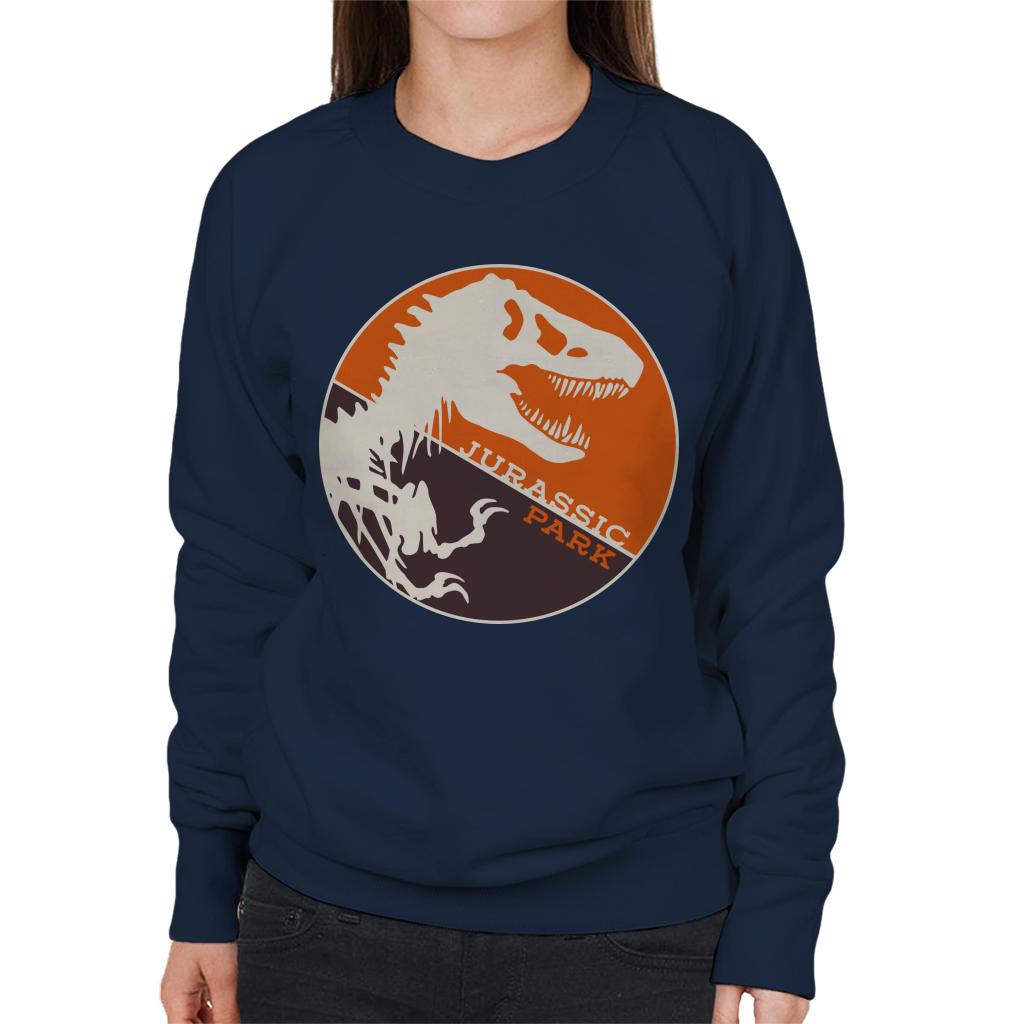 Jurassic Park T Rex Orange Background Skeleton Silhouette Women's Sweatshirt-ALL + EVERY