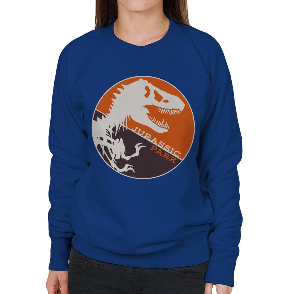 Jurassic Park T Rex Orange Background Skeleton Silhouette Women's Sweatshirt-ALL + EVERY