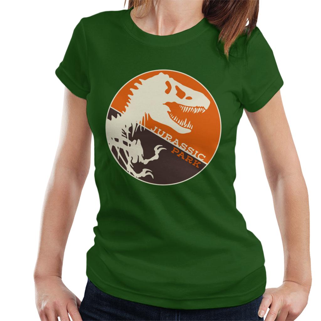 Jurassic Park T Rex Orange Background Skeleton Silhouette Women's T-Shirt-ALL + EVERY