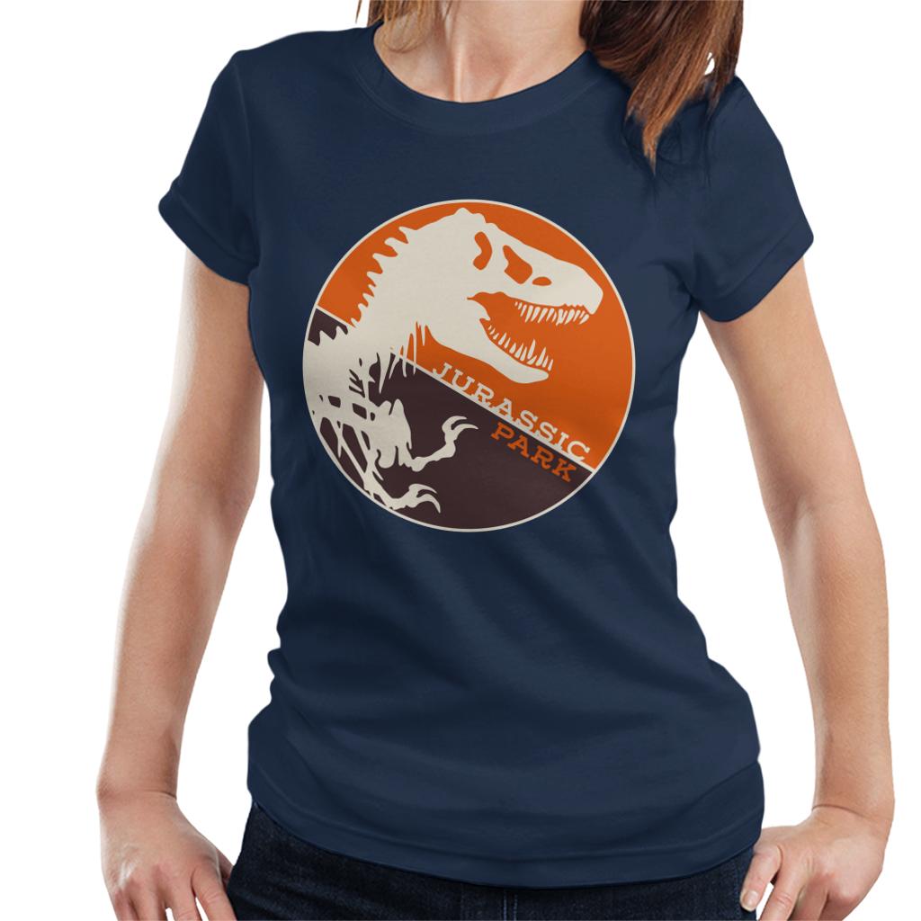 Jurassic Park T Rex Orange Background Skeleton Silhouette Women's T-Shirt-ALL + EVERY