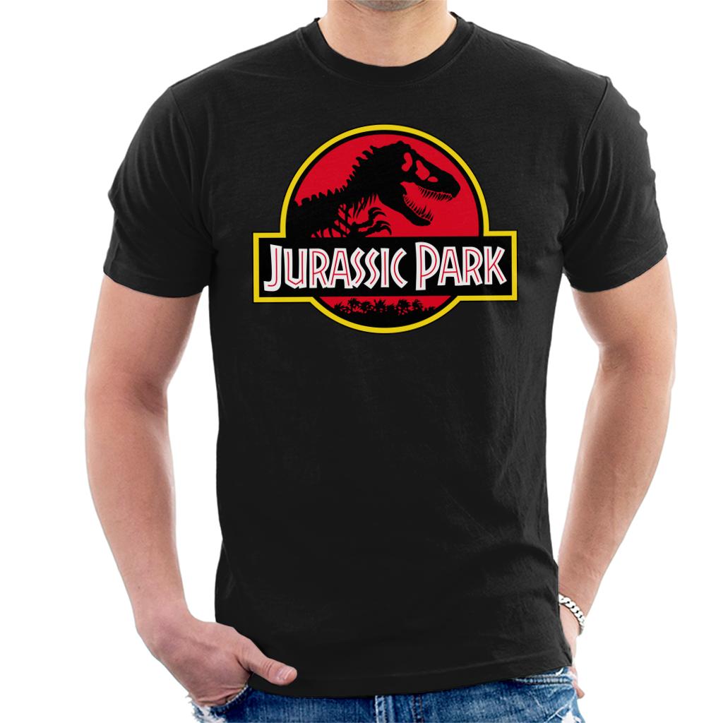 Jurassic Park Classic Yellow Outline Logo Men's T-Shirt-ALL + EVERY