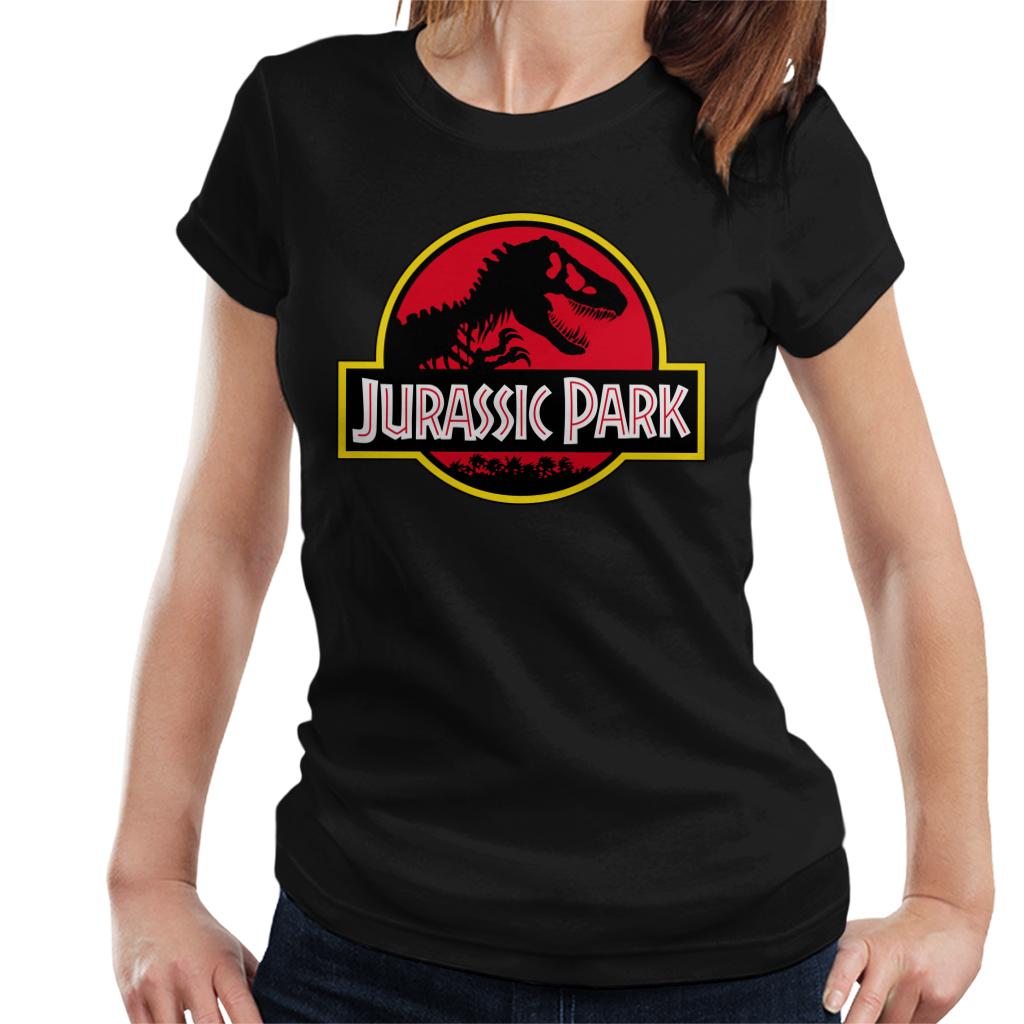 Jurassic Park Classic Yellow Outline Logo Women's T-Shirt-ALL + EVERY