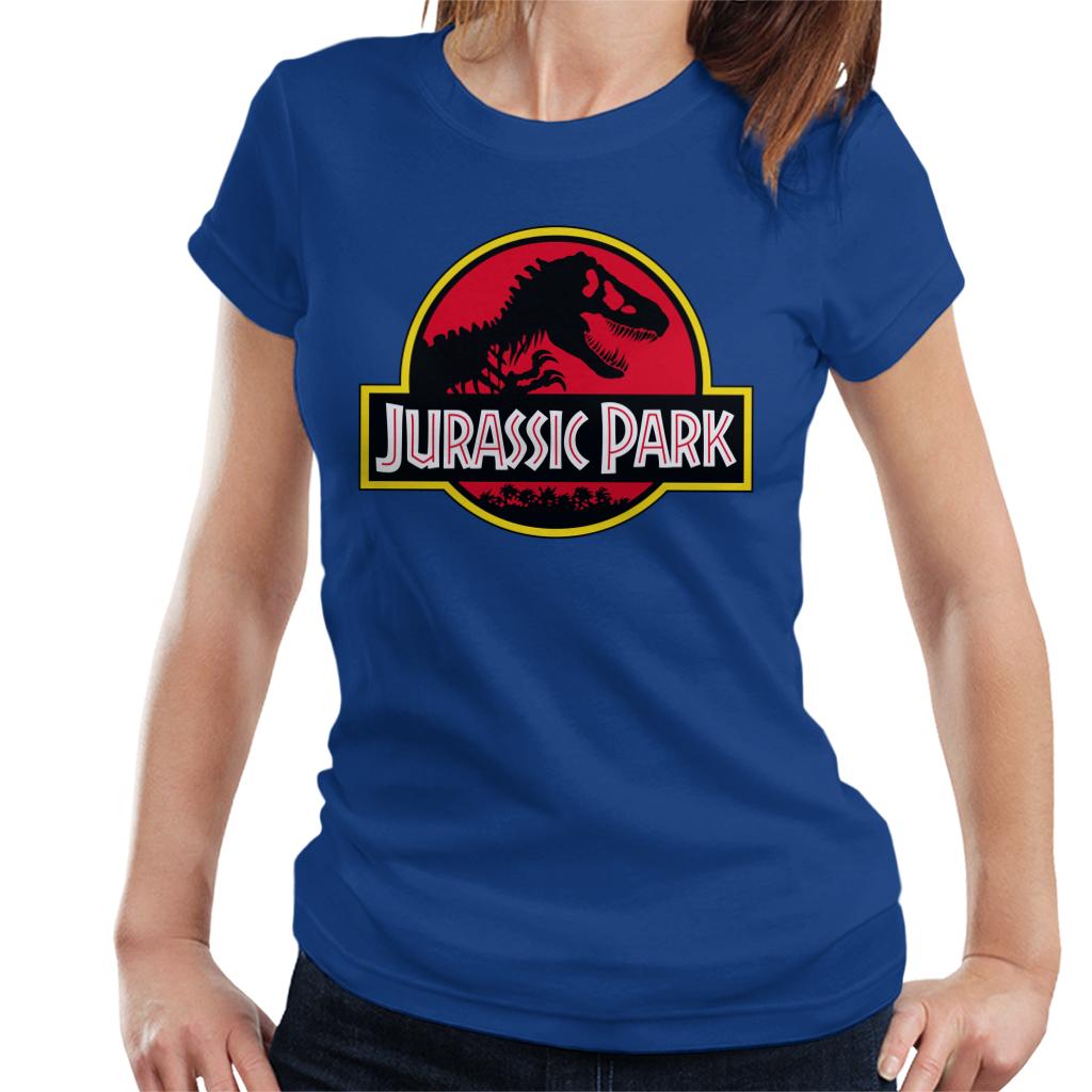 Jurassic Park Classic Yellow Outline Logo Women's T-Shirt-ALL + EVERY