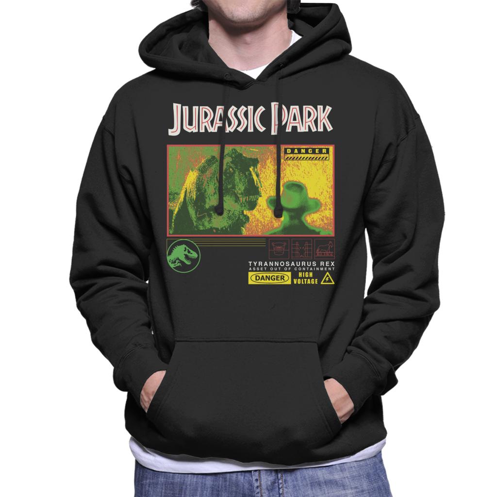 Jurassic Park T Rex Danger High Voltage Men's Hooded Sweatshirt-ALL + EVERY