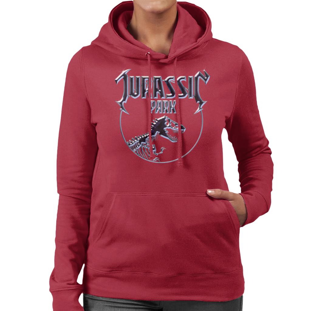 Jurassic Park Chrome Logo Women's Hooded Sweatshirt-ALL + EVERY