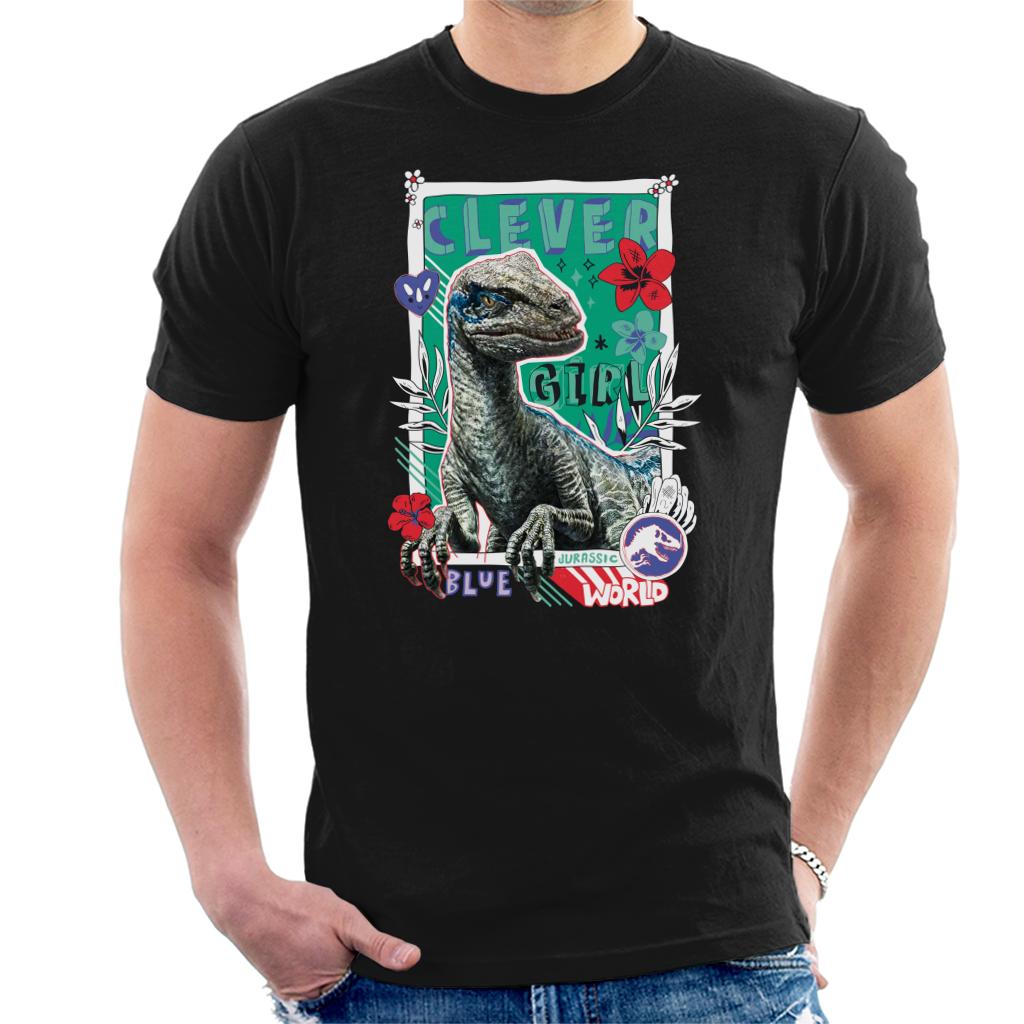 Jurassic Park Clever Girl Blue Floral Border Men's T-Shirt-ALL + EVERY