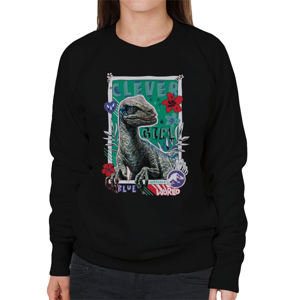 Jurassic Park Clever Girl Blue Floral Border Women's Sweatshirt-ALL + EVERY