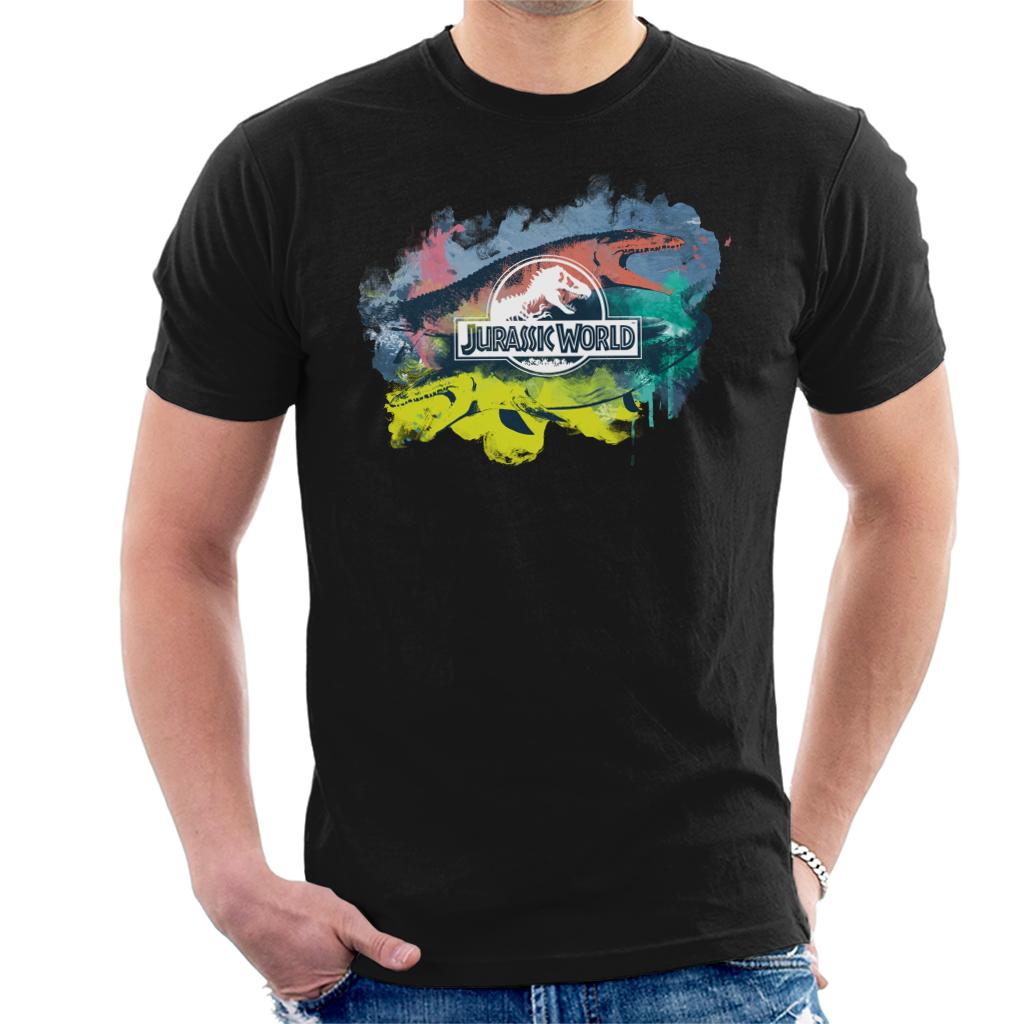 Jurassic Park Mosasaurus Brush Stroke Montage Men's T-Shirt-ALL + EVERY