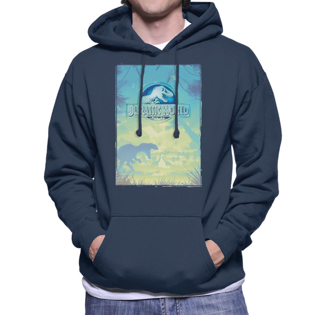 Jurassic Park Welcome To Jurassic World Blue Sky Dinosaur Silhouettes Men's Hooded Sweatshirt-ALL + EVERY