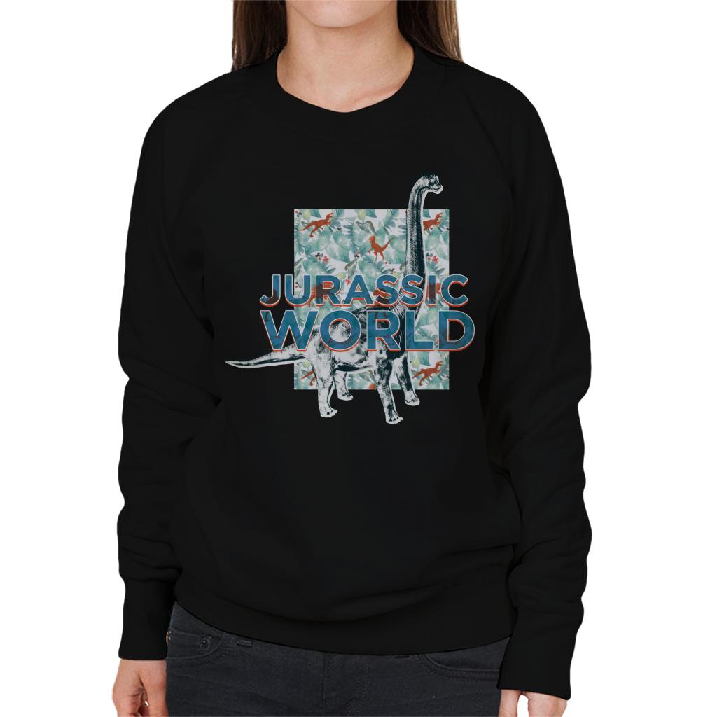 Jurassic Park Brachiosaurus Velociraptor Leaves Silhouette Women's Sweatshirt-ALL + EVERY