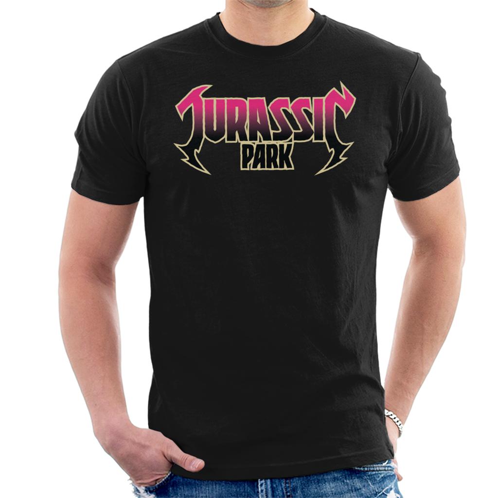 Jurassic Park Pink Gradient Rock Inspired Logo Men's T-Shirt-ALL + EVERY