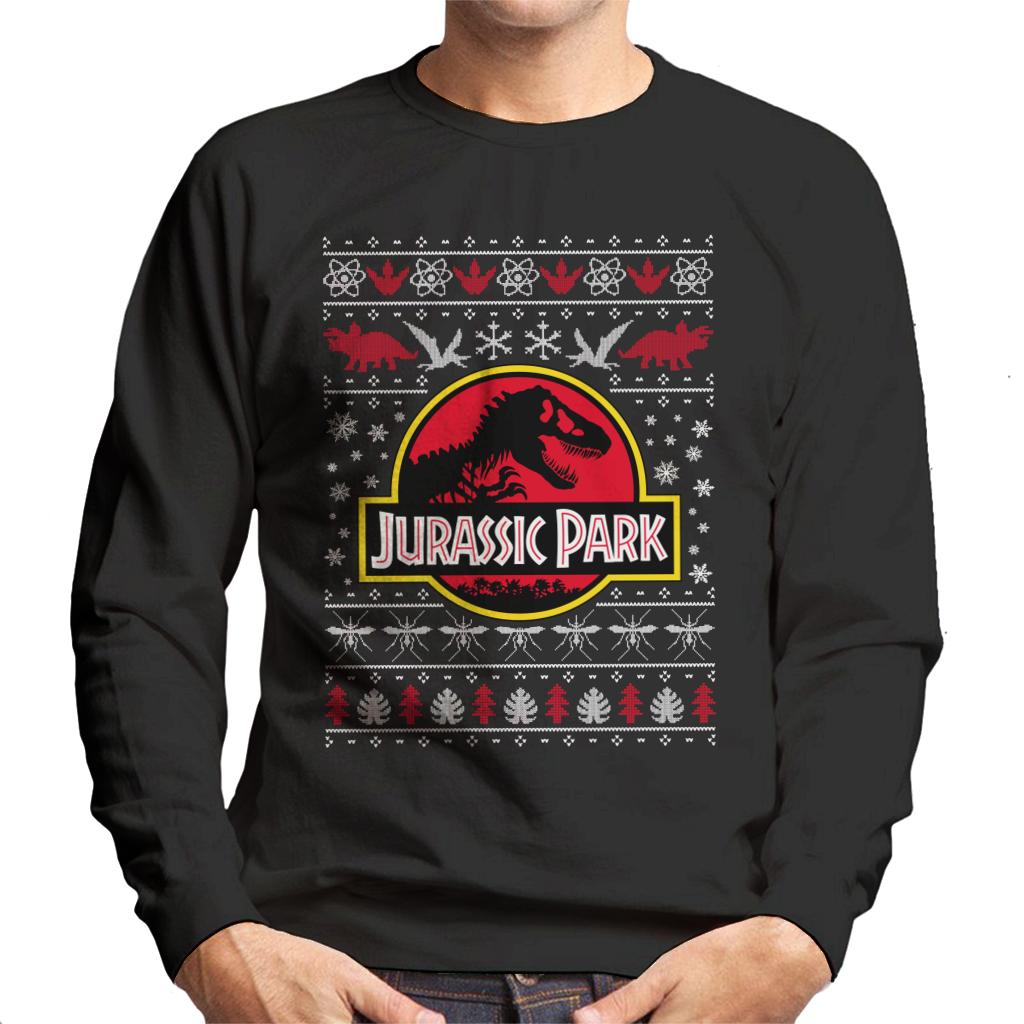 Jurassic Park Logo Christmas Knit Pattern Men's Sweatshirt-ALL + EVERY