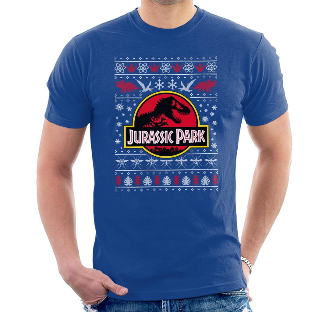 Jurassic Park Logo Christmas Knit Pattern Men's T-Shirt-ALL + EVERY