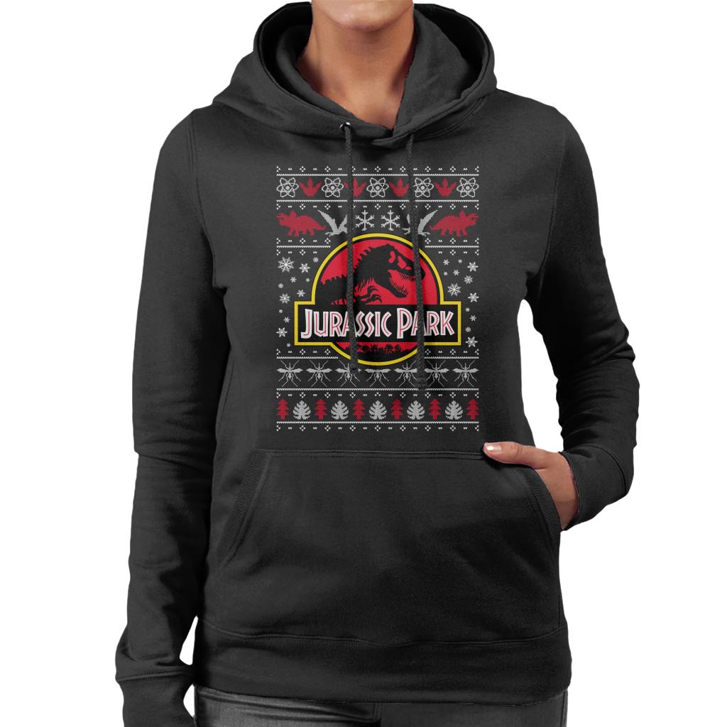 Jurassic Park Logo Christmas Knit Pattern Women's Hooded Sweatshirt-ALL + EVERY