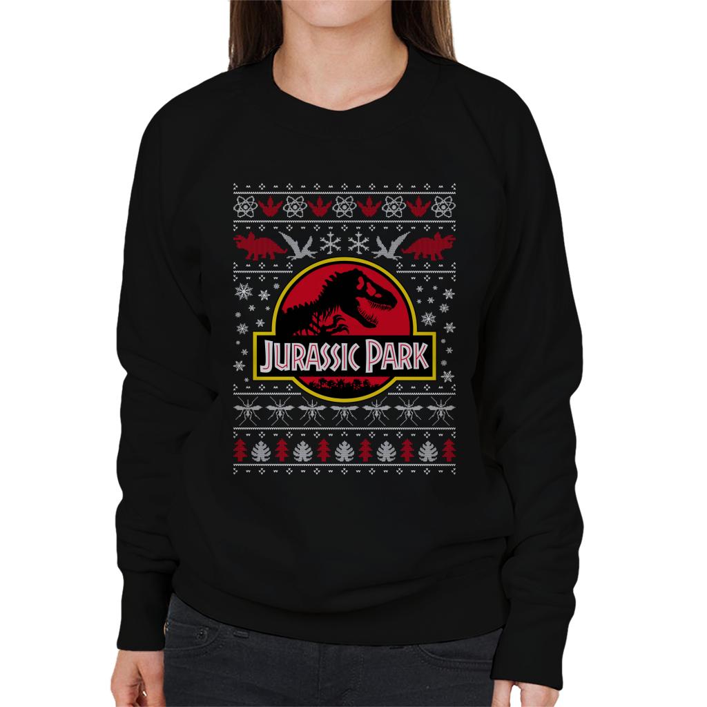 Jurassic Park Logo Christmas Knit Pattern Women's Sweatshirt-ALL + EVERY