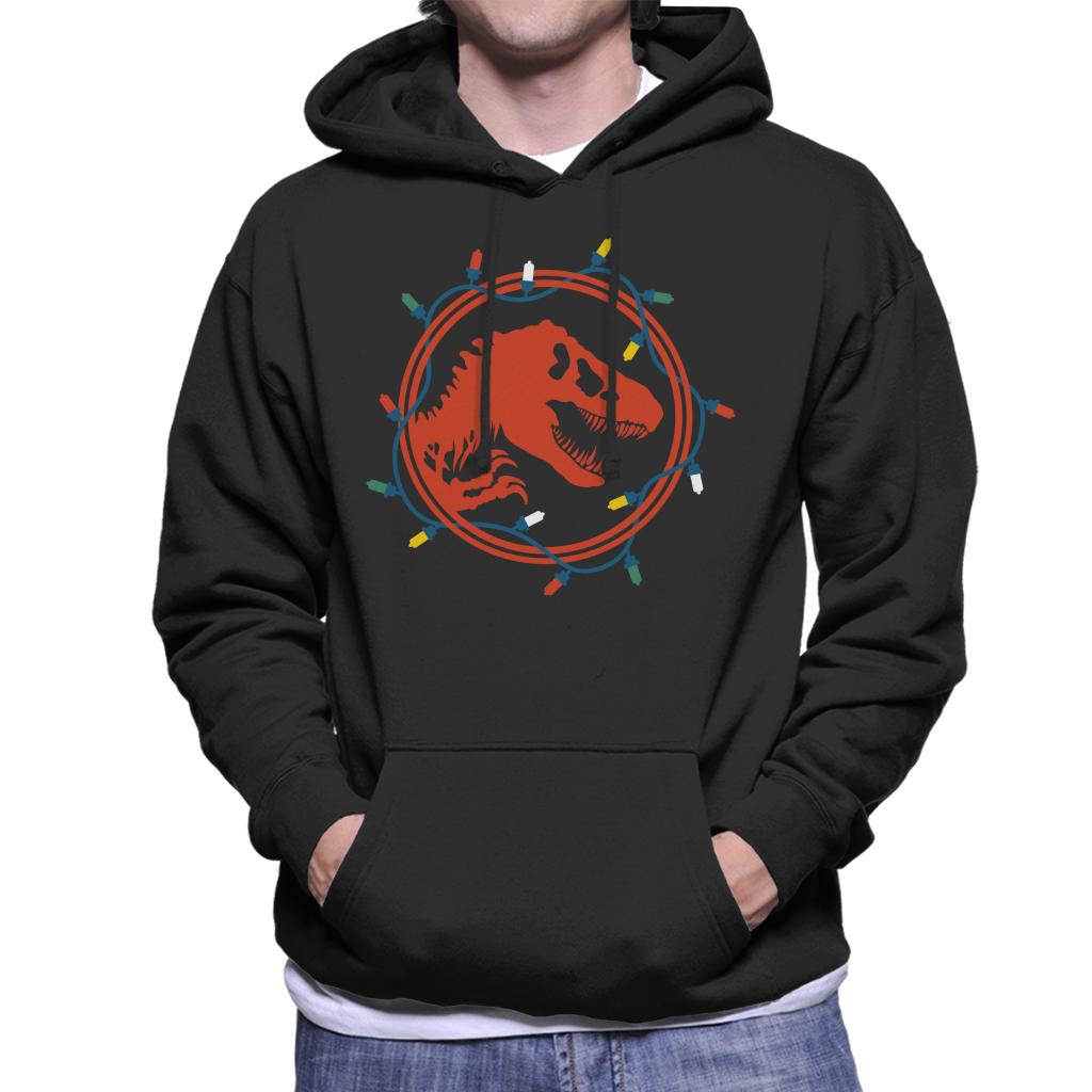 Jurassic Park Christmas Logo Festive Lights Men's Hooded Sweatshirt-ALL + EVERY