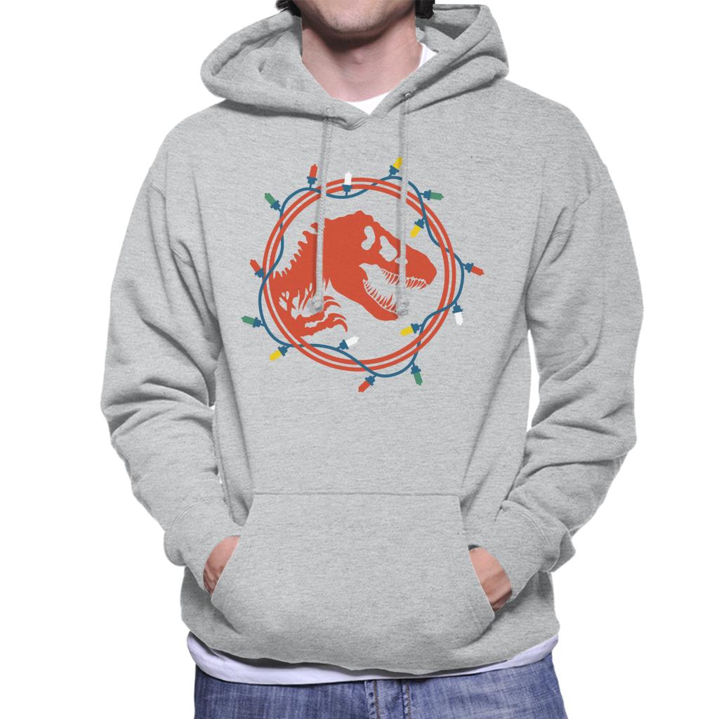 Jurassic Park Christmas Logo Festive Lights Men's Hooded Sweatshirt-ALL + EVERY