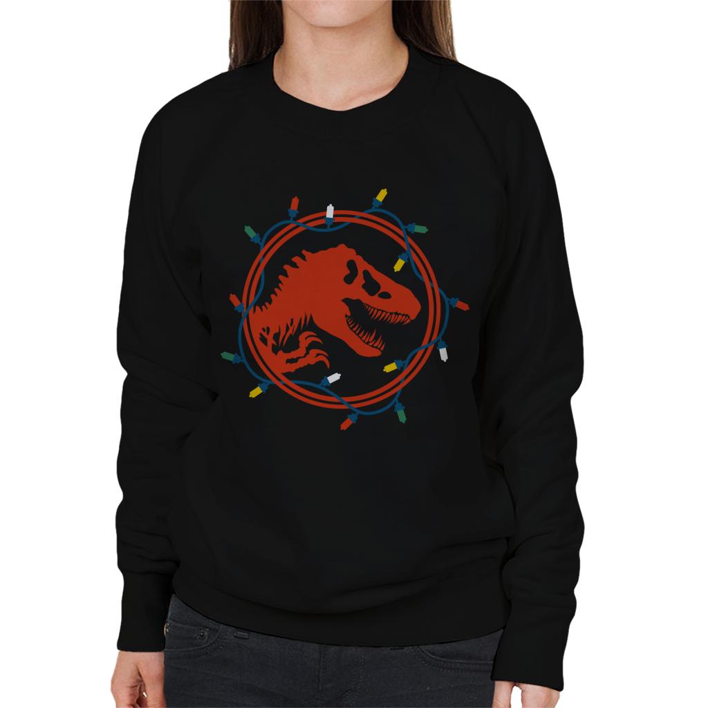 Jurassic Park Christmas Logo Festive Lights Women's Sweatshirt-ALL + EVERY