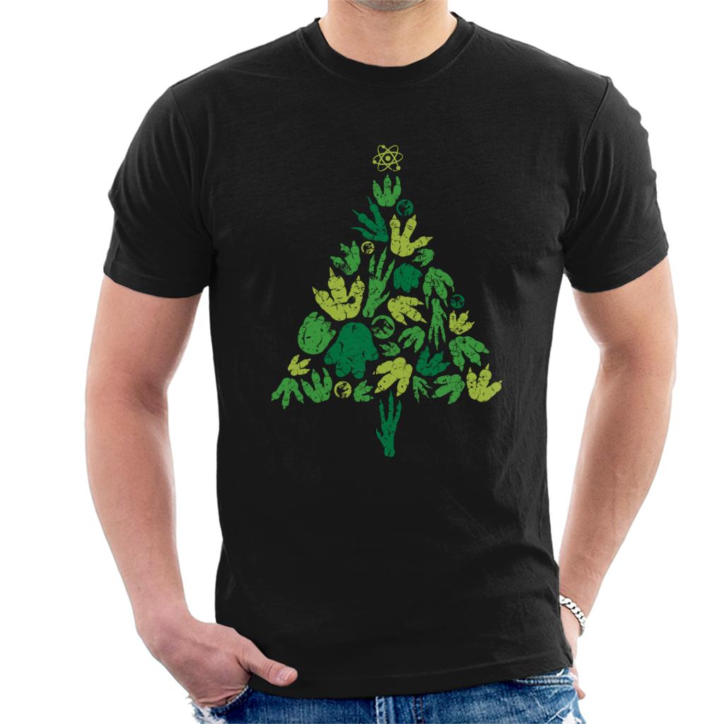 Jurassic Park Christmas Tree Dinosaur Footprints Men's T-Shirt-ALL + EVERY