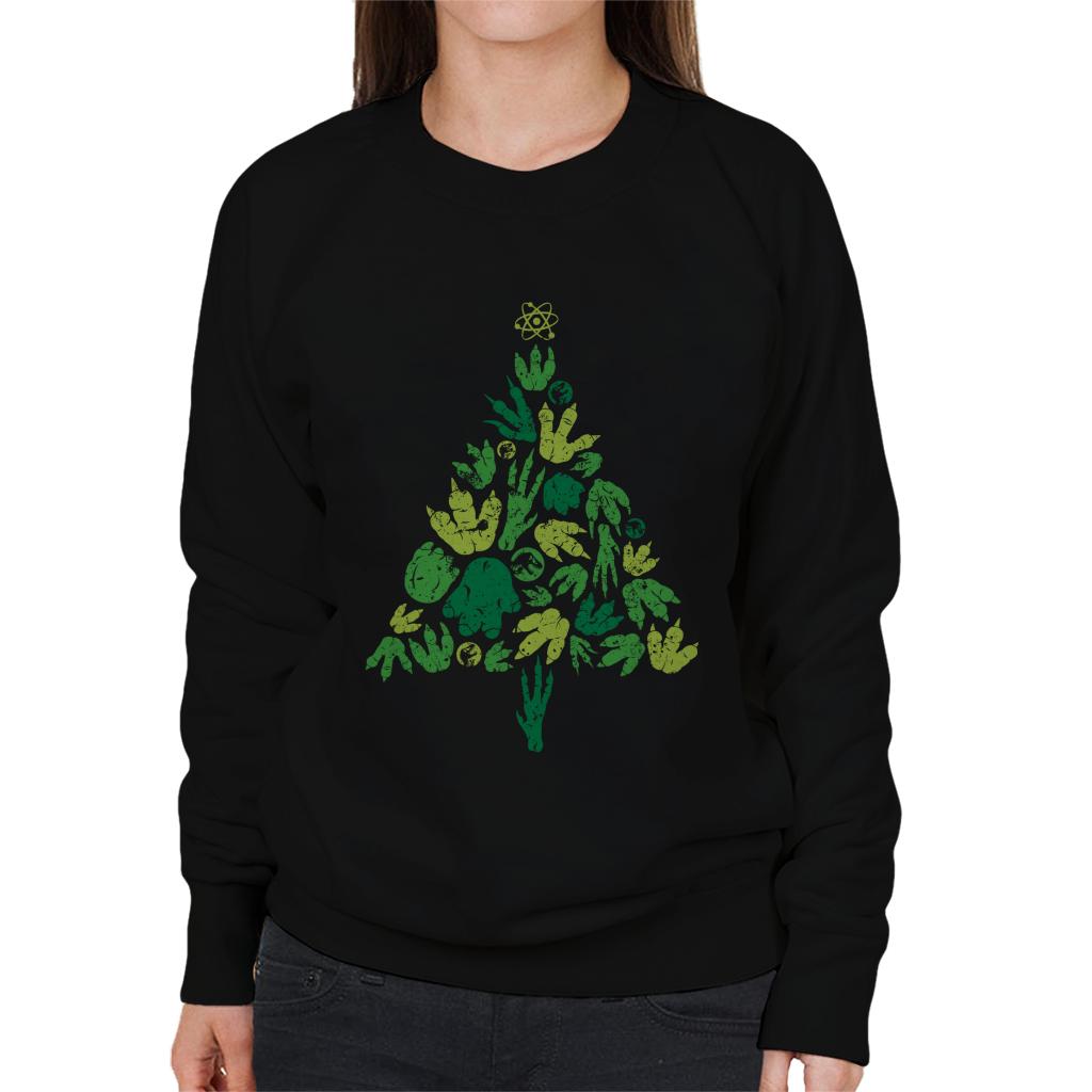 Jurassic Park Christmas Tree Dinosaur Footprints Women's Sweatshirt-ALL + EVERY