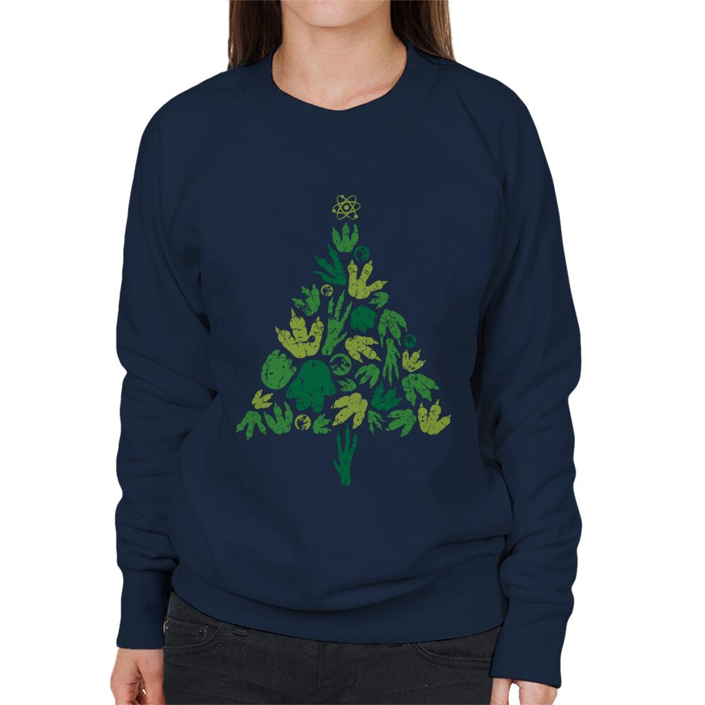 Jurassic Park Christmas Tree Dinosaur Footprints Women's Sweatshirt-ALL + EVERY