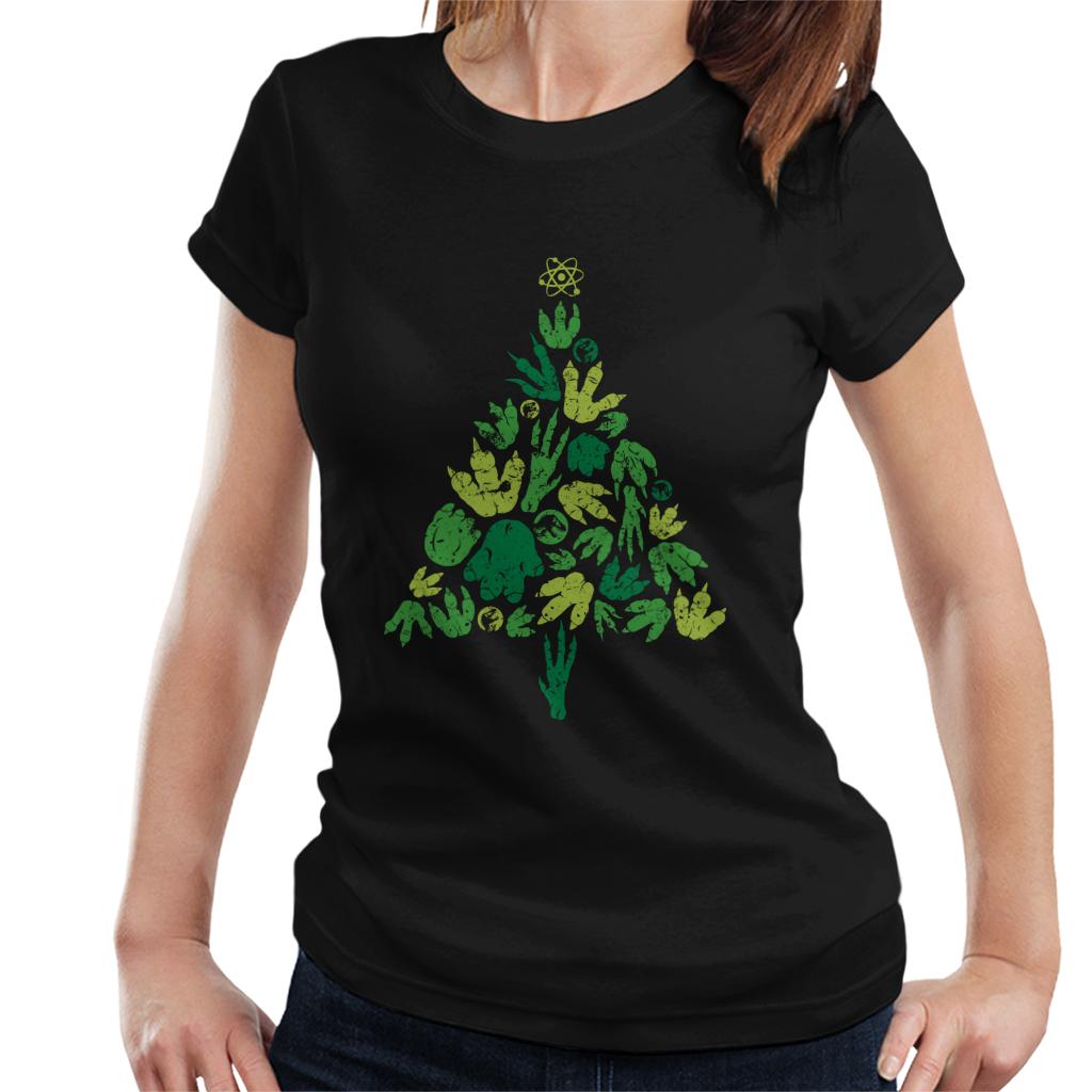 Jurassic Park Christmas Tree Dinosaur Footprints Women's T-Shirt-ALL + EVERY