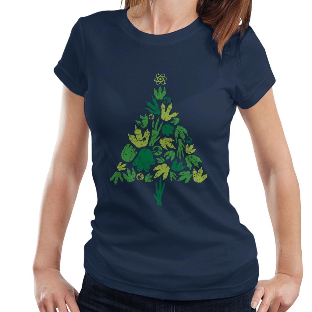 Jurassic Park Christmas Tree Dinosaur Footprints Women's T-Shirt-ALL + EVERY