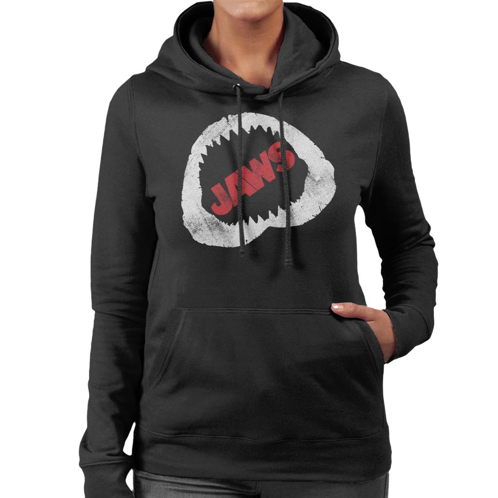 Jaws Bite Red Text Women's Hooded Sweatshirt-ALL + EVERY