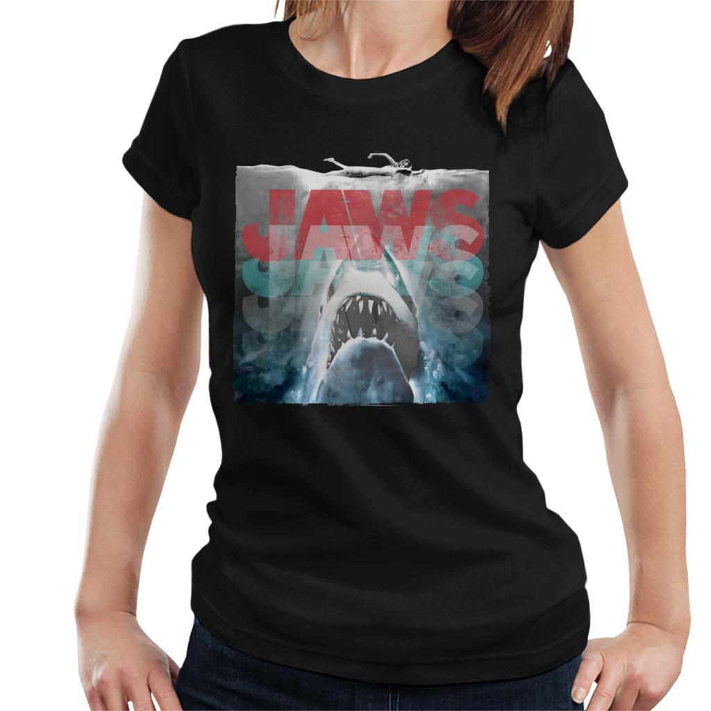 Jaws Layered Text Logo Women's T-Shirt-ALL + EVERY