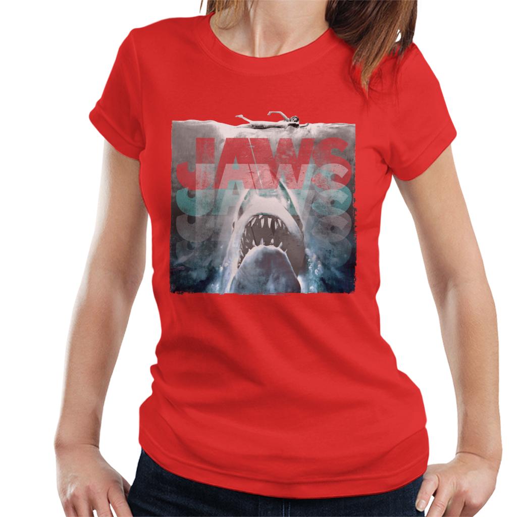 Jaws Layered Text Logo Women's T-Shirt-ALL + EVERY