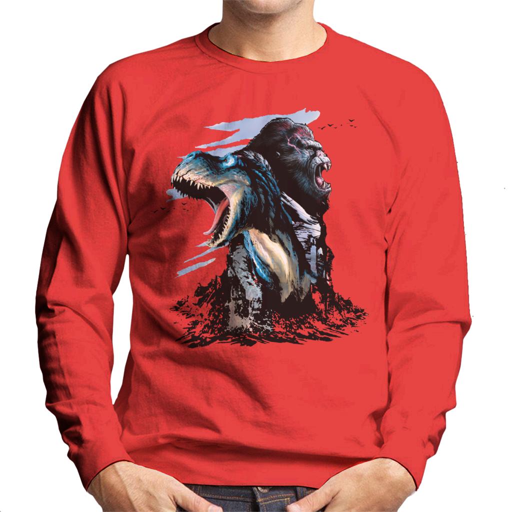 King Kong Vs T Rex Character Heads Men's Sweatshirt-ALL + EVERY