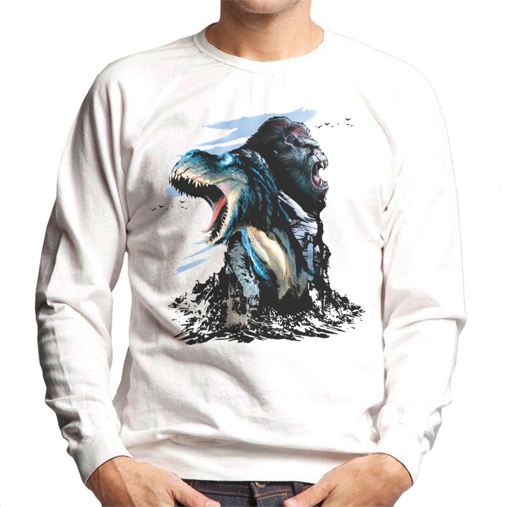 King Kong Vs T Rex Character Heads Men's Sweatshirt-ALL + EVERY